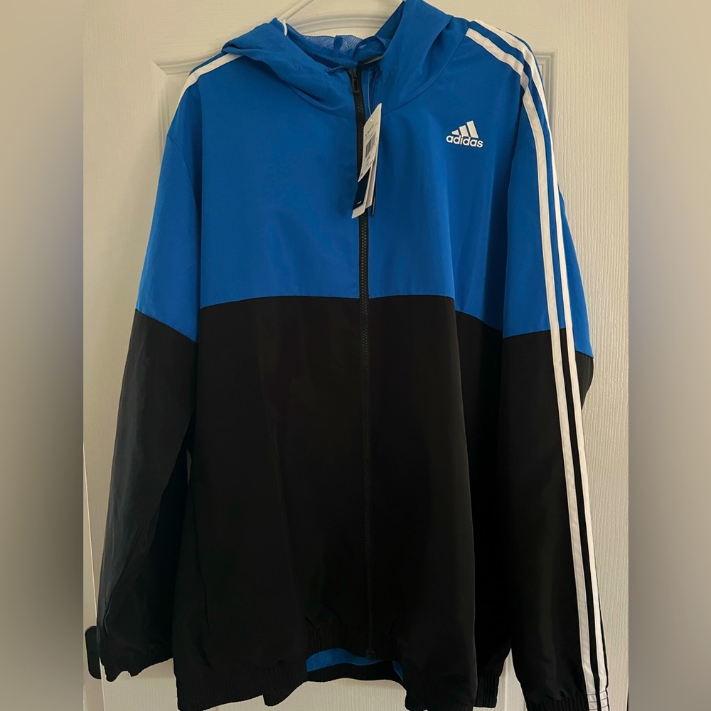 Adidas Track Jacket, Black/Blue, Mens Sz 2XL